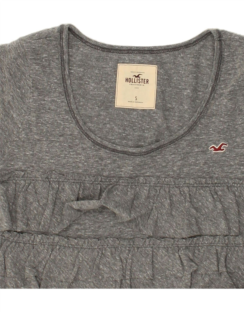 HOLLISTER Womens Ruffle Front Blouse Top UK 10 Small Grey Flecked Cotton | Vintage Hollister | Thrift | Second-Hand Hollister | Used Clothing | Messina Hembry 