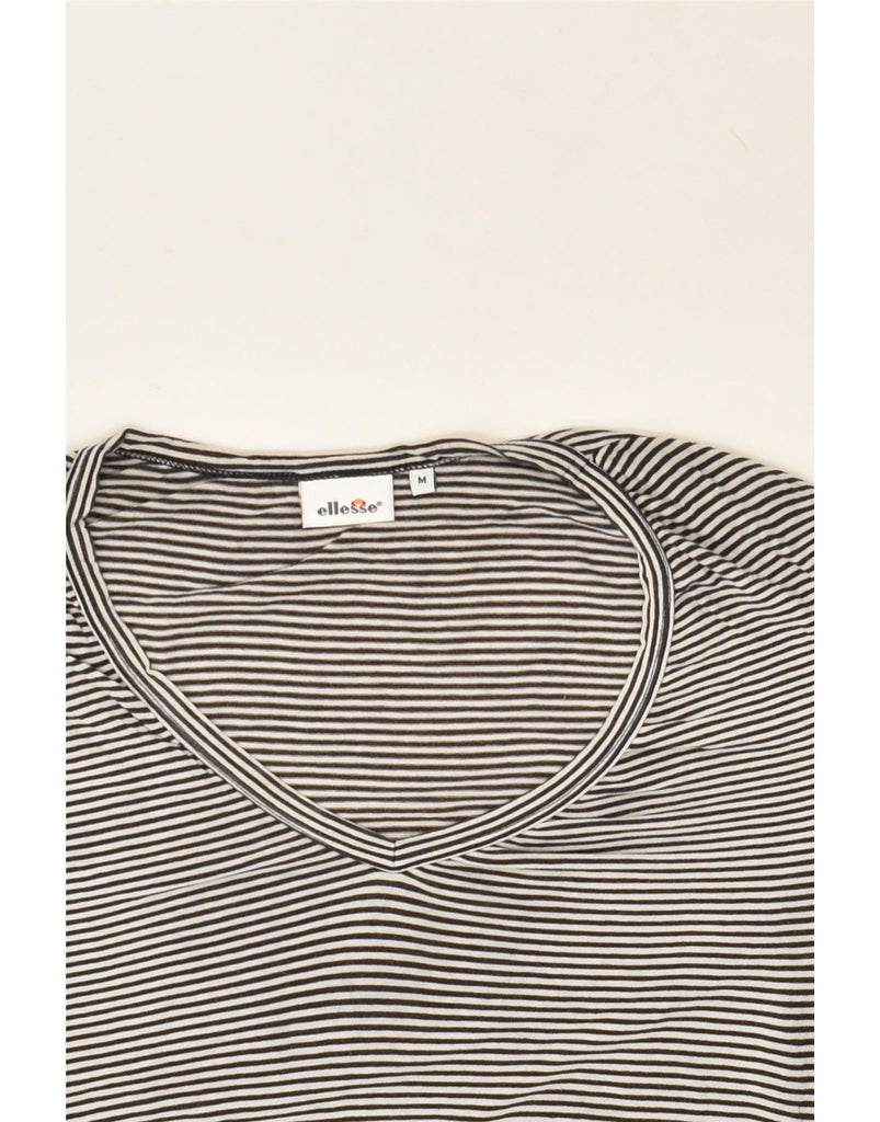 ELLESSE Womens T-Shirt Top UK 14 Medium Navy Blue Pinstripe Cotton Vintage Ellesse and Second-Hand Ellesse from Messina Hembry 