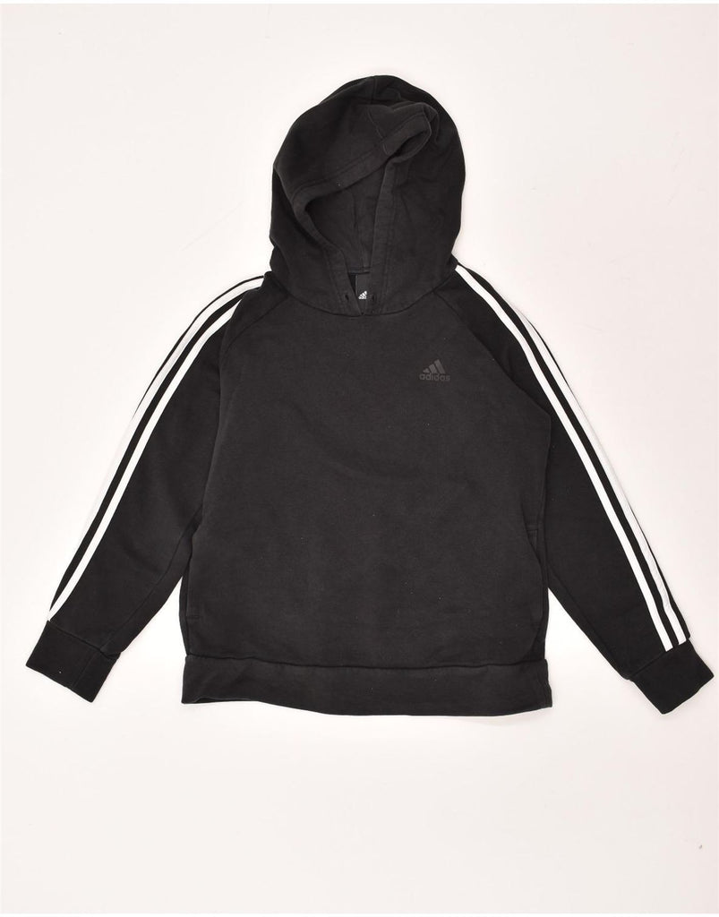 ADIDAS Womens Hoodie Jumper UK 12/14 Medium Black Cotton | Vintage Adidas | Thrift | Second-Hand Adidas | Used Clothing | Messina Hembry 