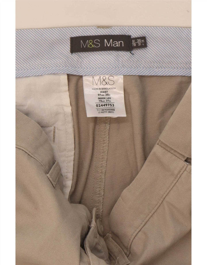Marks & Spencer Mens Straight Chino Trousers W36 L31 Beige Polyester