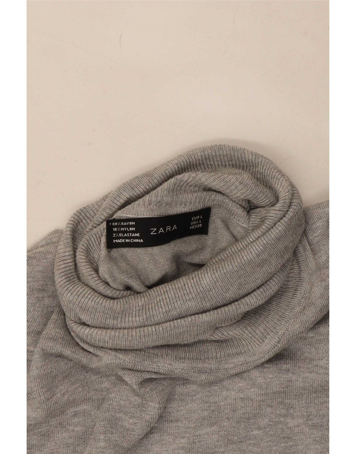 Zara Womens Roll Neck Jumper Sweater UK 14 Large Grey Rayon