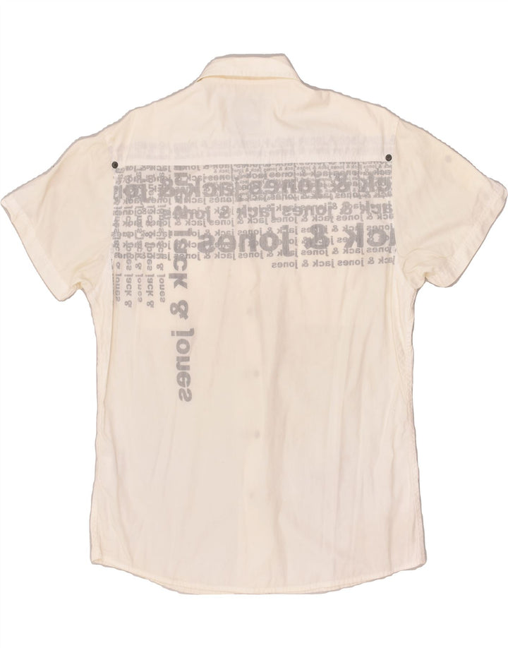 JACK & JONES Mens Graphic Short Sleeve Shirt Medium Off White Cotton | Vintage Jack & Jones | Thrift | Second-Hand Jack & Jones | Used Clothing | Messina Hembry 