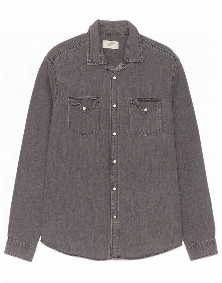 Jack & Jones Mens Denim Shirt Medium Grey Cotton