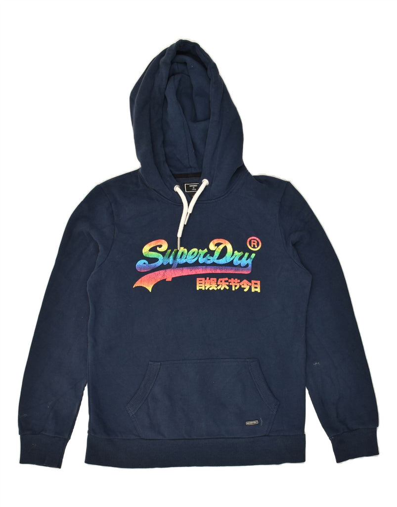 SUPERDRY Womens Graphic Hoodie Jumper UK 12 Medium   Navy Blue Cotton | Vintage Superdry | Thrift | Second-Hand Superdry | Used Clothing | Messina Hembry 