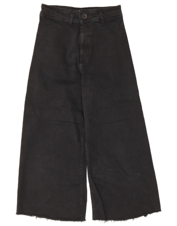 Zara Womens Capri High Waist Wide Leg Jeans US 34 2XS W24 L22 Black Cotton