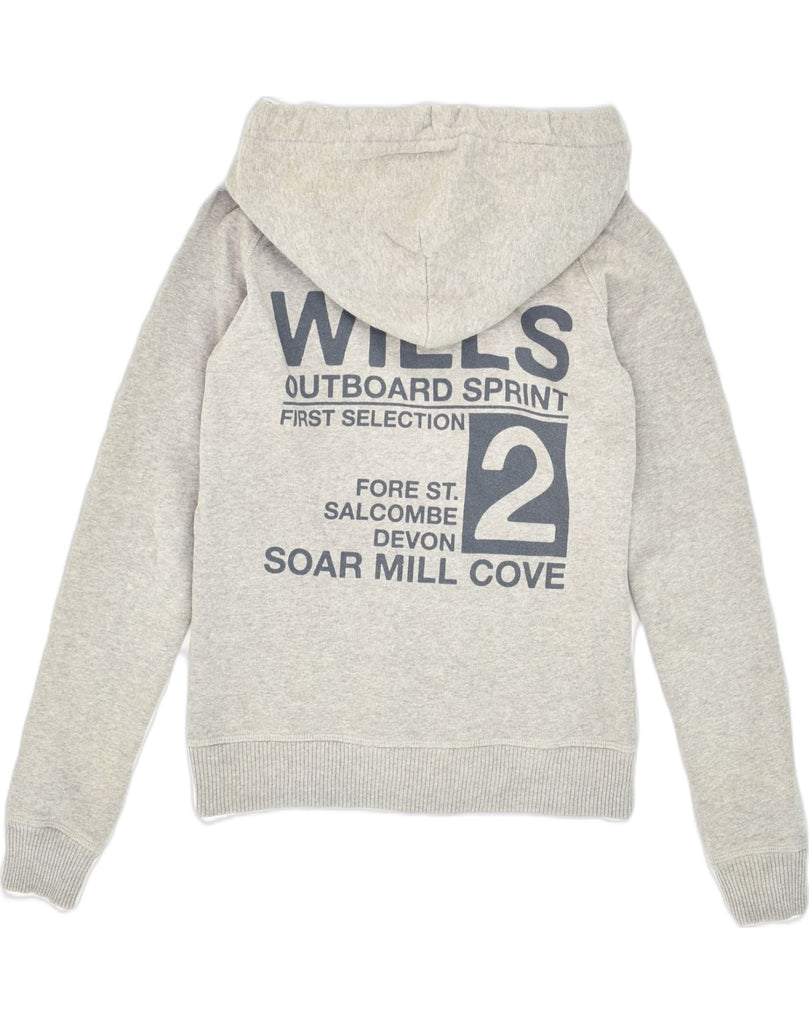 JACK WILLS Womens Graphic Zip Hoodie Sweater UK 8 Small Grey Cotton | Vintage Jack Wills | Thrift | Second-Hand Jack Wills | Used Clothing | Messina Hembry 