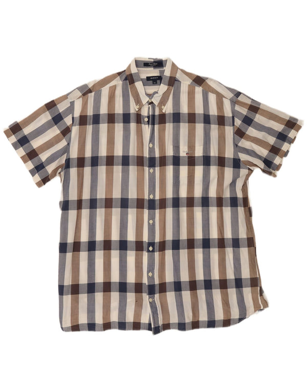 GANT Mens Regular Fit Short Sleeve Shirt 3XL Navy Blue Check