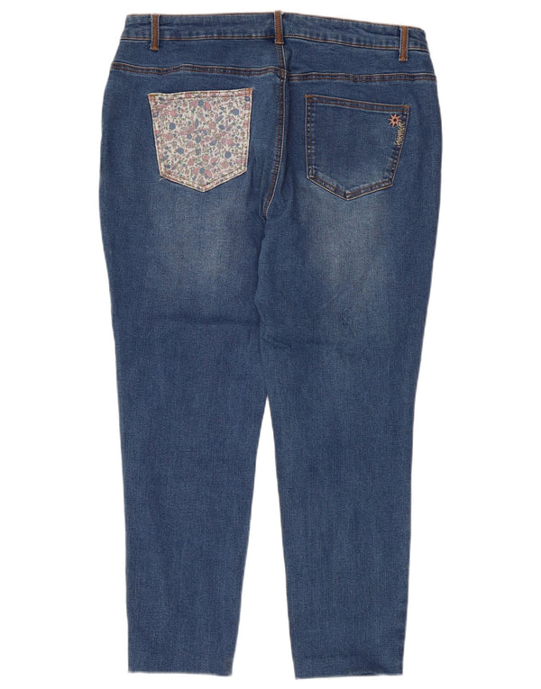 Joe Browns Womens Graphic Cropped Jeans UK 18 XL W36 L25 Blue Floral Cotton