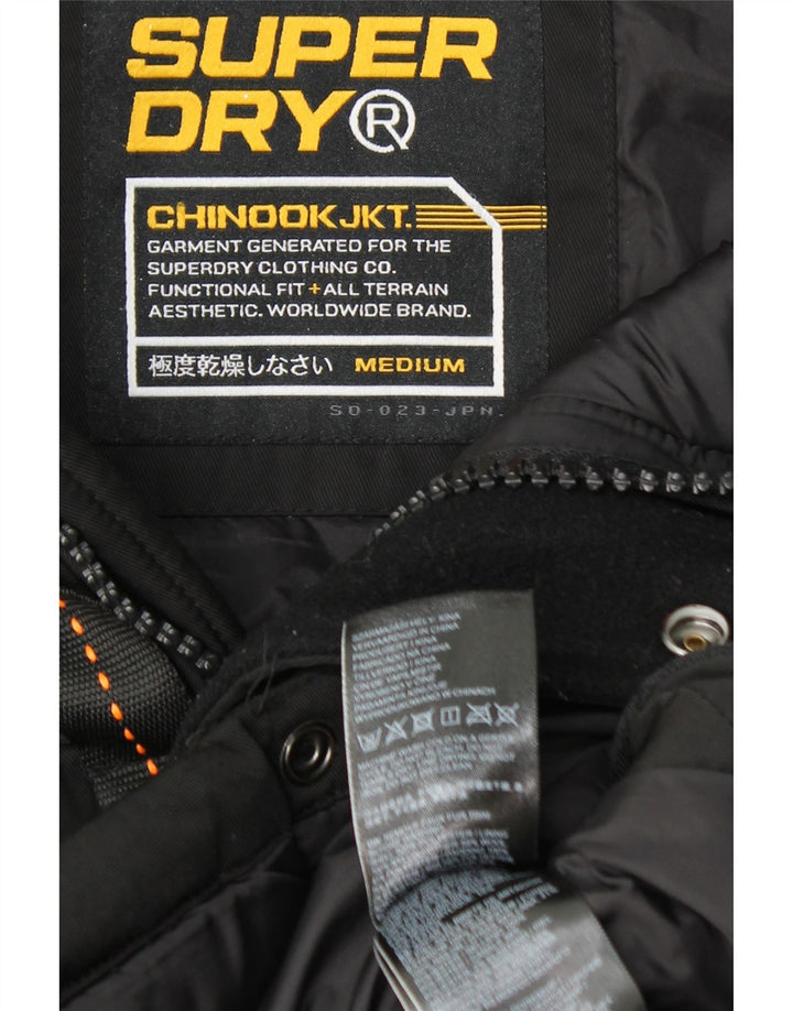 Superdry Mens Hooded Padded Jacket UK 38 Medium Black Polyester