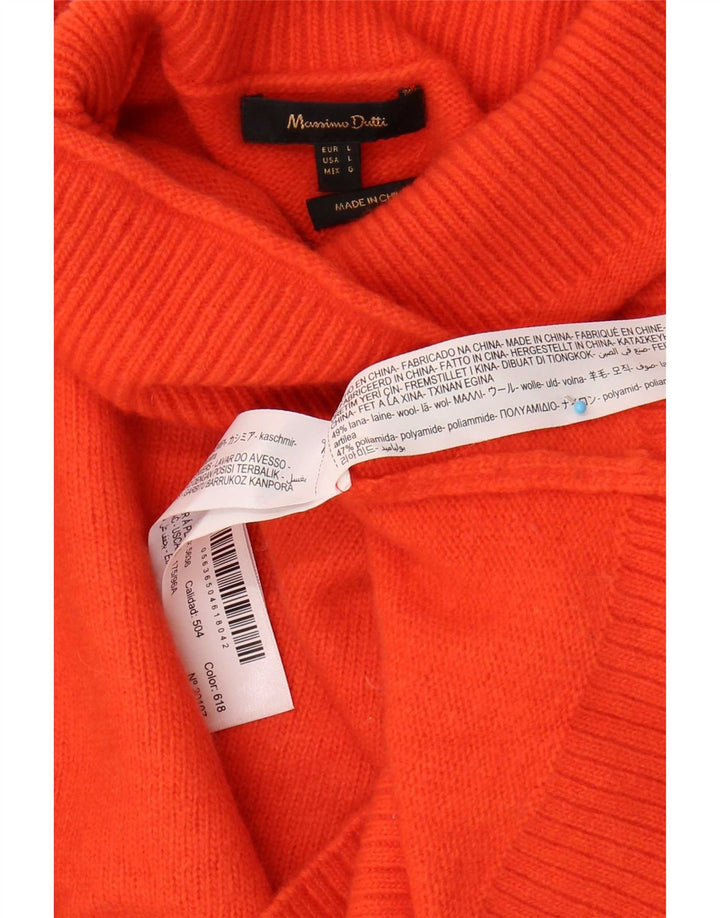 Massimo Dutti Womens Crop Roll Neck Jumper Sweater UK 16 Large Orange Wool