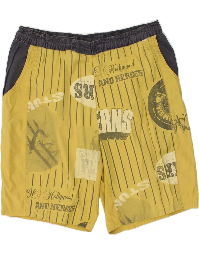 VINTAGE Mens Graphic Sport Shorts Large Yellow Colourblock | Vintage Vintage | Thrift | Second-Hand Vintage | Used Clothing | Messina Hembry 