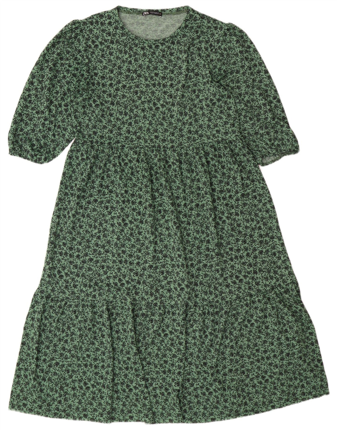 ZARA Womens A-Line Dress UK 14 Medium Green Floral Polyester