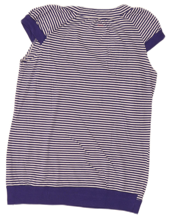 Gas Womens Graphic Blouse Top UK 14 Large Blue Striped Cotton