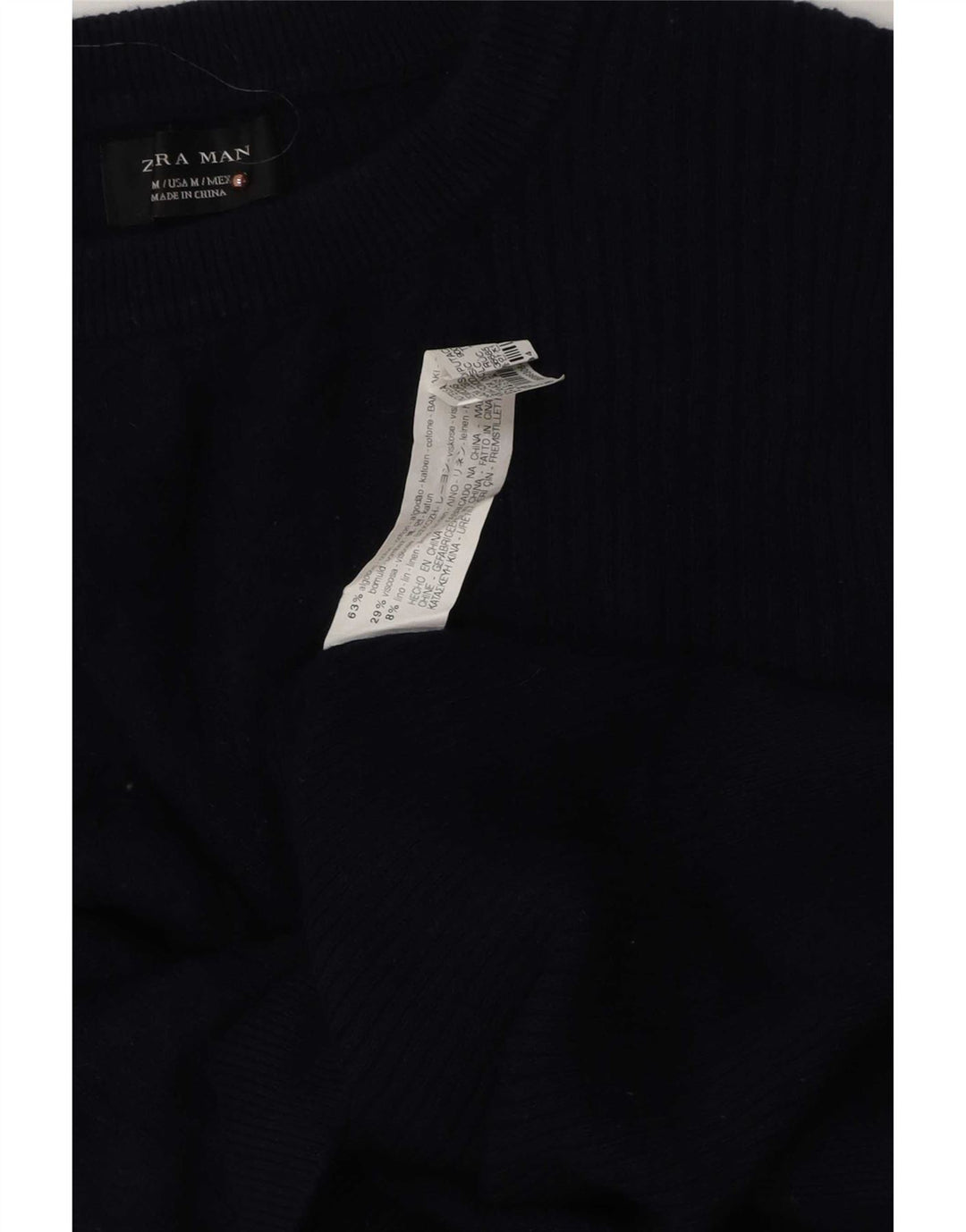 Zara Mens Crew Neck Jumper Sweater Medium Navy Blue Cotton