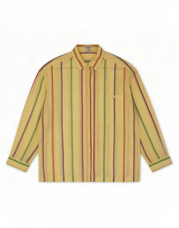 Vintage Womens Oversized Shirt EU 36 Small Yellow Striped Viscose