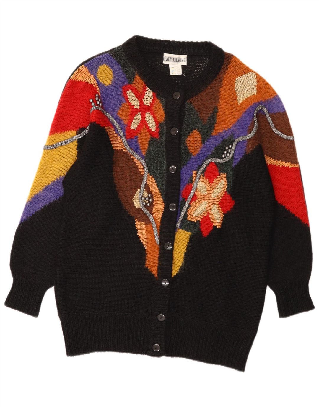 Lady Charme Womens Cardigan Sweater IT 42 Medium Multicoloured Colourblock