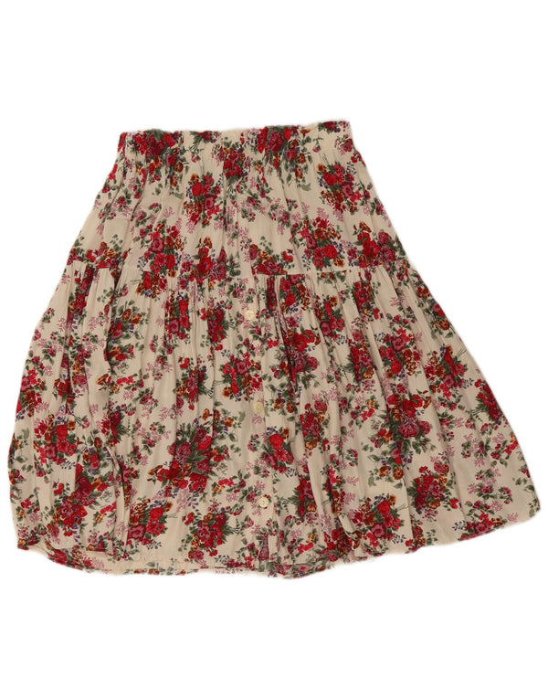 Vintage Womens Pleated Skirt W26 Small Off White Floral