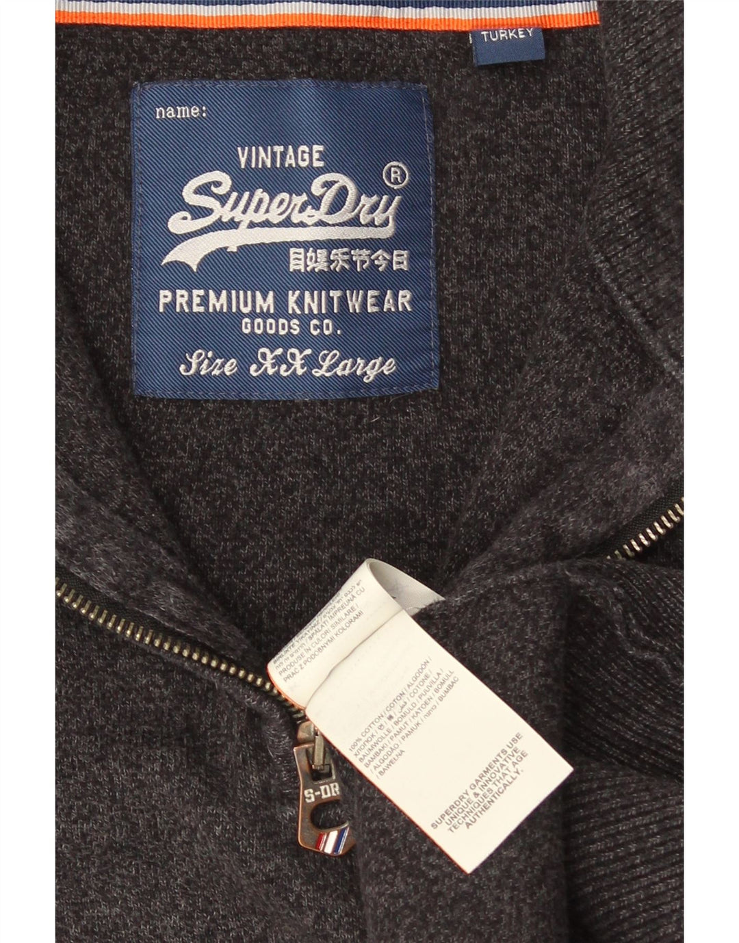 Superdry Mens Zip Neck Jumper Sweater 2XL Grey Cotton