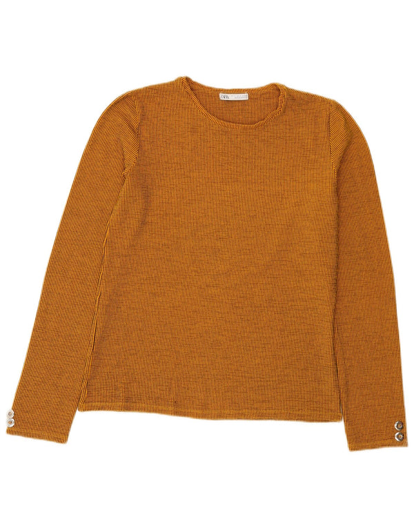 Zara Womens Top Long Sleeve UK 12 Medium Orange Striped