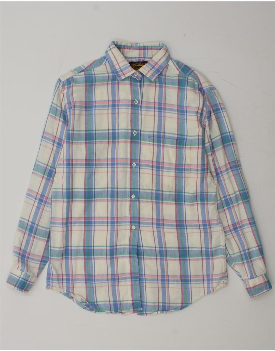 EDDIE BAUER Womens Flannel Shirt UK 14 Medium Blue Check Cotton