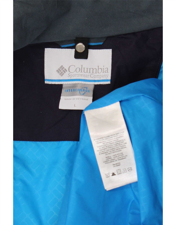 Columbia Mens Interchange Hooded Rain Jacket UK 40 Large Blue Colourblock