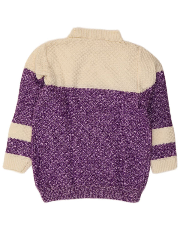 Vintage Womens Turtle Neck Jumper Sweater UK 12 Medium Purple Colourblock