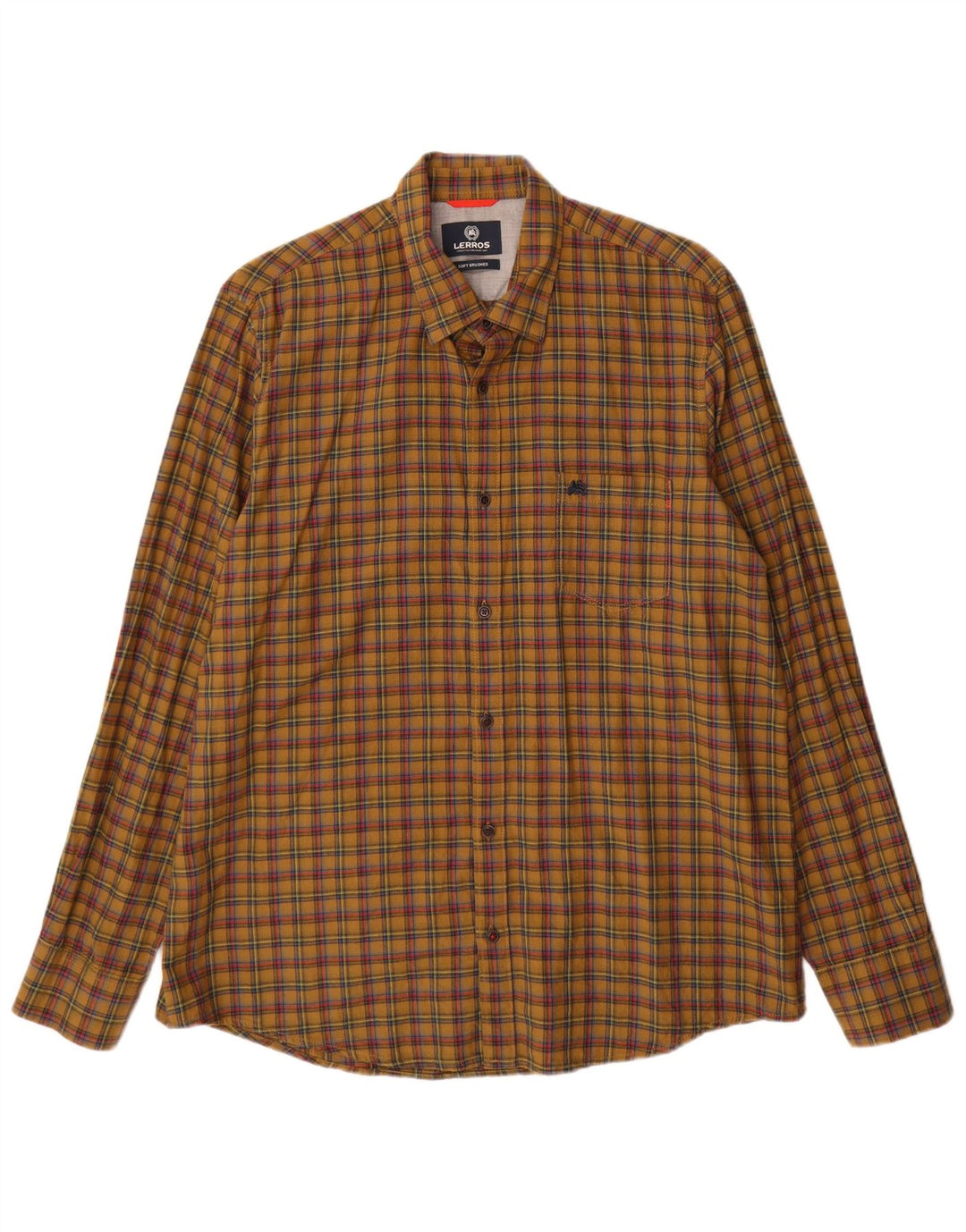 Lerros Mens Flannel Shirt XL Khaki Check Cotton