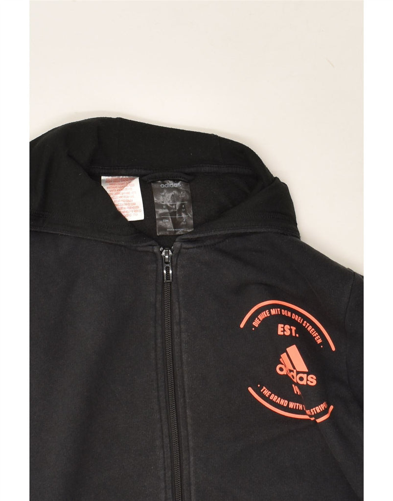 ADIDAS Boys Graphic Zip Hoodie Sweater 13-14 Years Black Cotton | Vintage Adidas | Thrift | Second-Hand Adidas | Used Clothing | Messina Hembry 