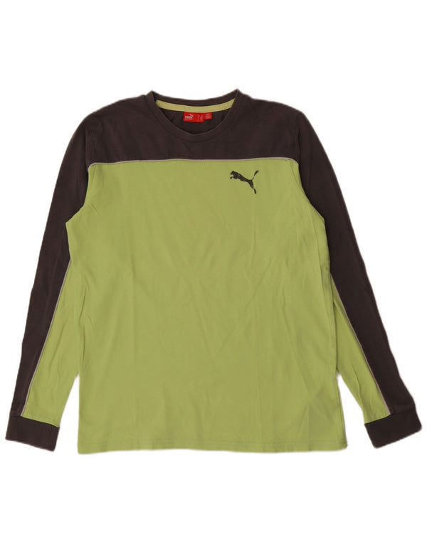 Puma Mens Top Long Sleeve Medium Green Colourblock Cotton