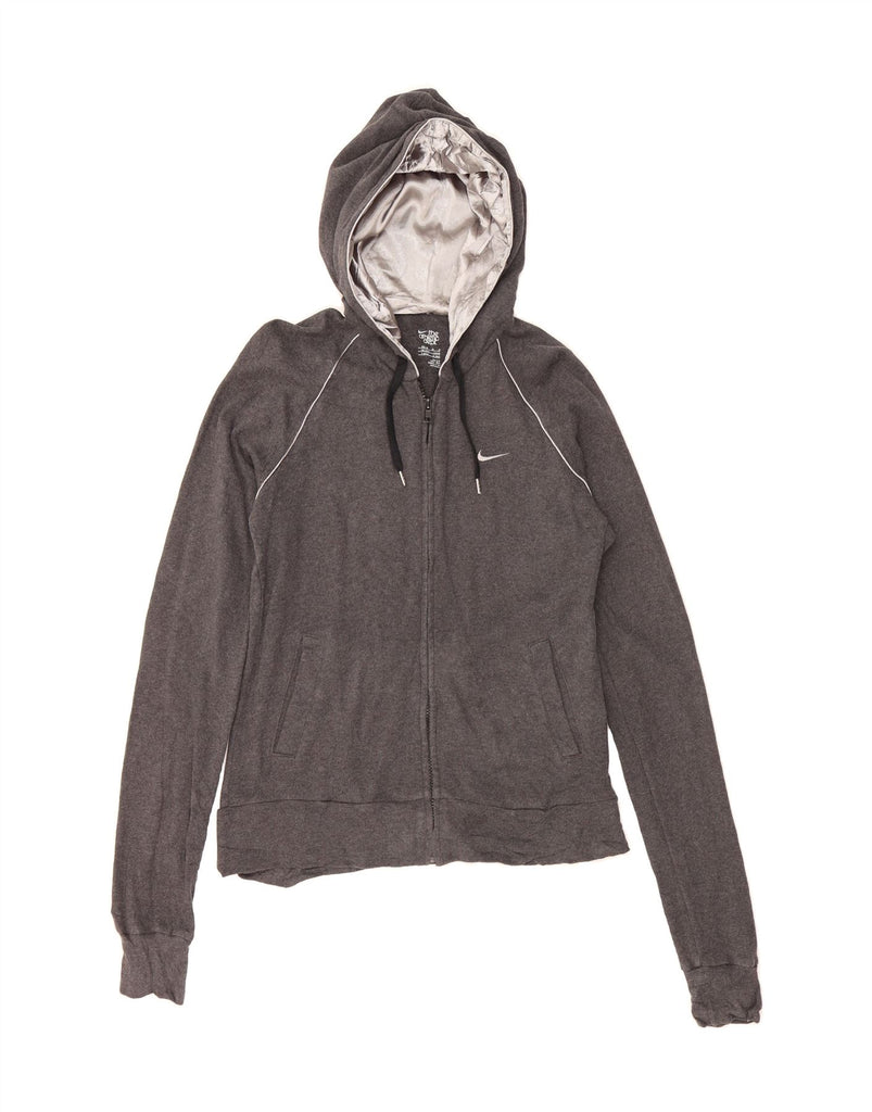 NIKE Womens Zip Hoodie Sweater UK 12/14 Medium Grey Cotton Vintage Nike and Second-Hand Nike from Messina Hembry 