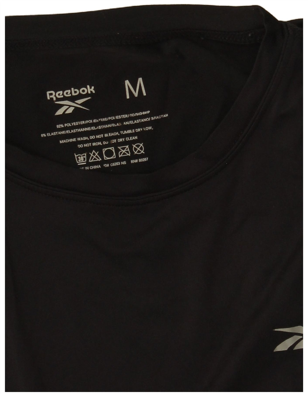 Reebok Mens T-Shirt Top Medium Black Polyester