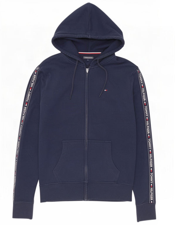 Tommy Hilfiger Mens Graphic Zip Hoodie Sweater Medium Navy Blue Cotton