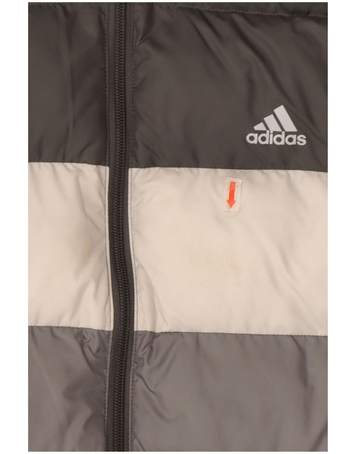 Adidas Boys Hooded Padded Jacket 13-14 Years Grey Colourblock Polyester