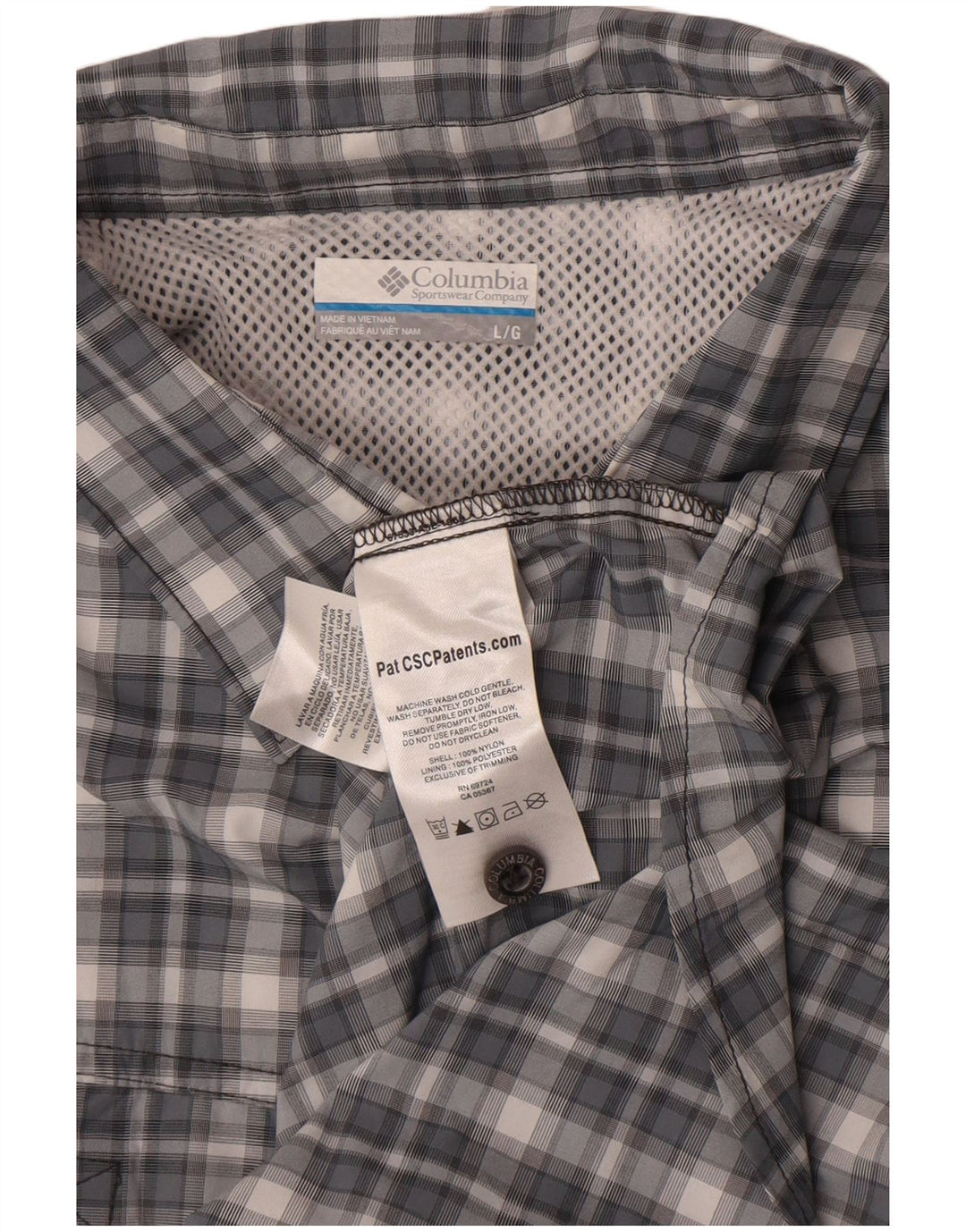 Columbia Mens Shirt Large Grey Check Nylon