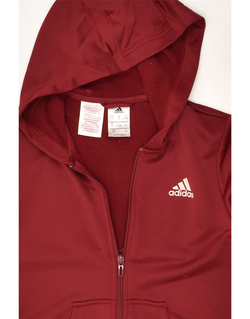 ADIDAS Girls Zip Hoodie Sweater 11-12 Years Red Polyester | Vintage Adidas | Thrift | Second-Hand Adidas | Used Clothing | Messina Hembry 