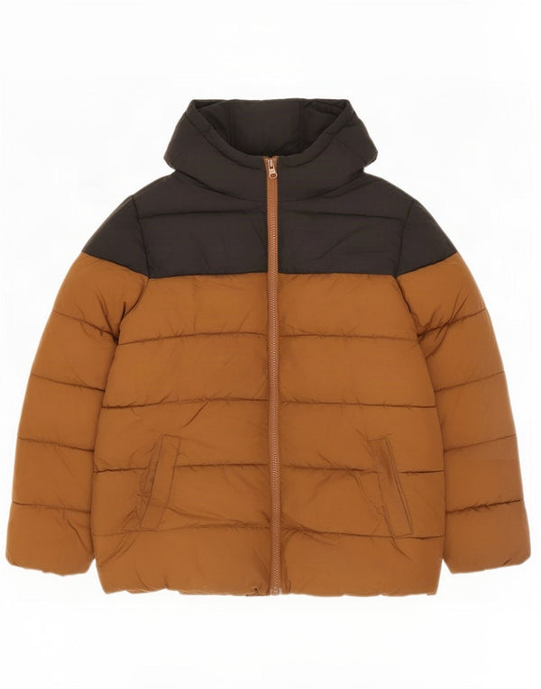 Benetton Boys Graphic Hooded Padded Jacket 10-11 Years XL Brown Colourblock