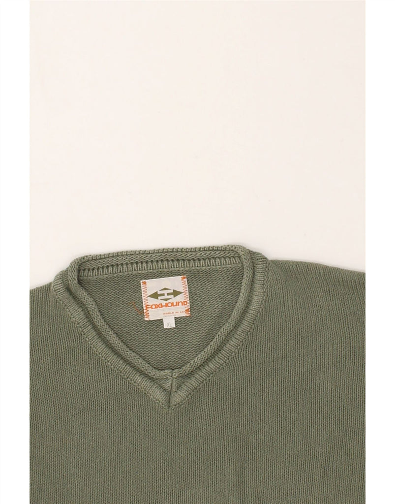 VINTAGE Mens V-Neck Jumper Sweater XL Green Cotton | Vintage Vintage | Thrift | Second-Hand Vintage | Used Clothing | Messina Hembry 