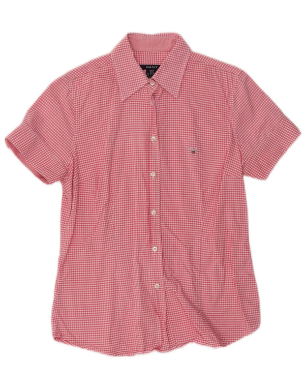 Gant Womens Short Sleeve Shirt UK 12 Medium Pink Gingham Cotton