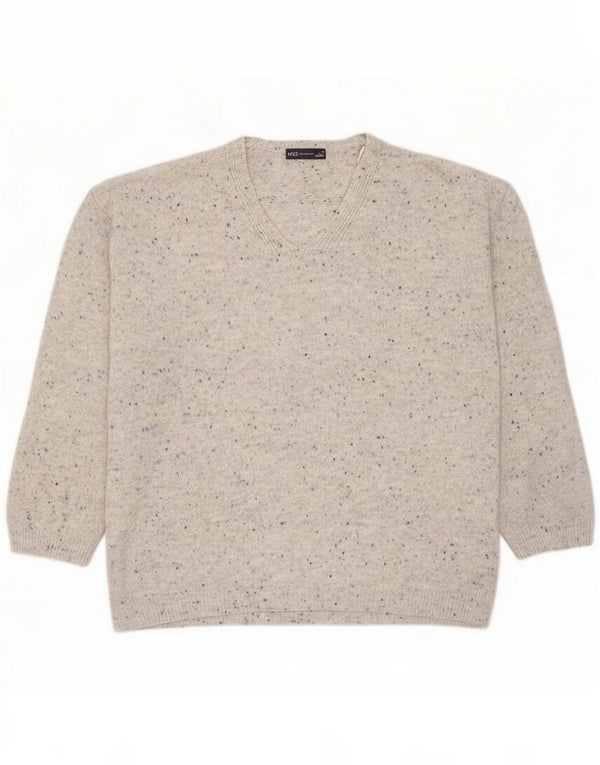 Marks & Spencer Womens V-Neck Jumper Sweater UK 14 Medium Grey Flecked
