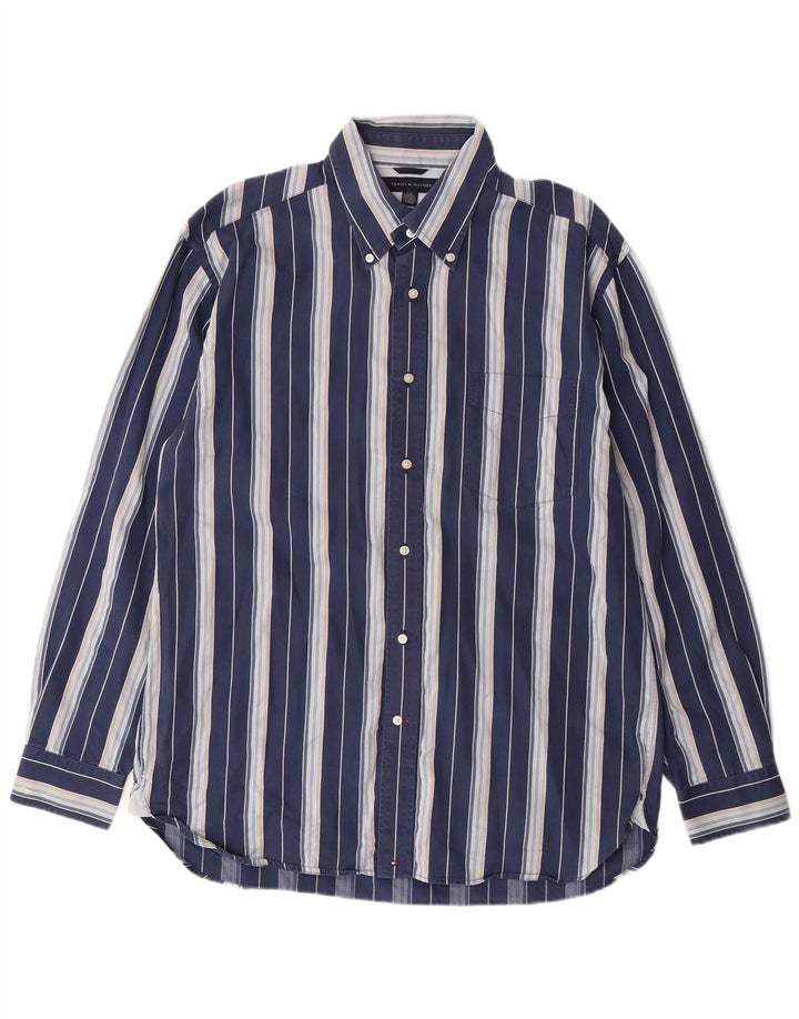 TOMMY HILFIGER Mens Shirt Large Navy Blue Striped Cotton