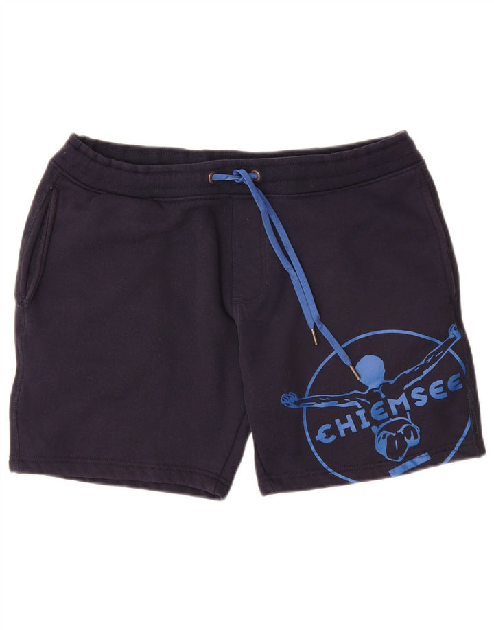 Chiemsee Mens Graphic Sport Shorts Large Navy Blue Cotton