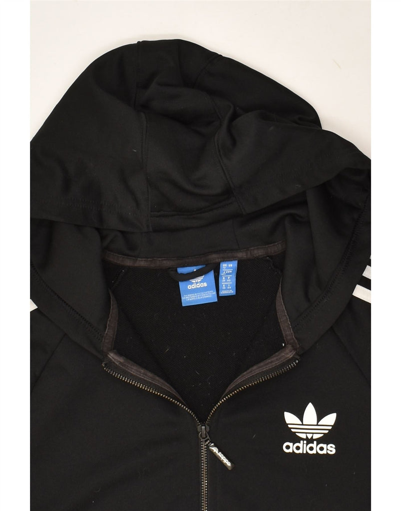 ADIDAS Womens Graphic Zip Hoodie Sweater UK 12 Medium Black Polyester | Vintage Adidas | Thrift | Second-Hand Adidas | Used Clothing | Messina Hembry 