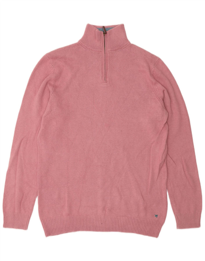 White Stuff Mens Zip Neck Jumper Sweater Medium Pink Cotton