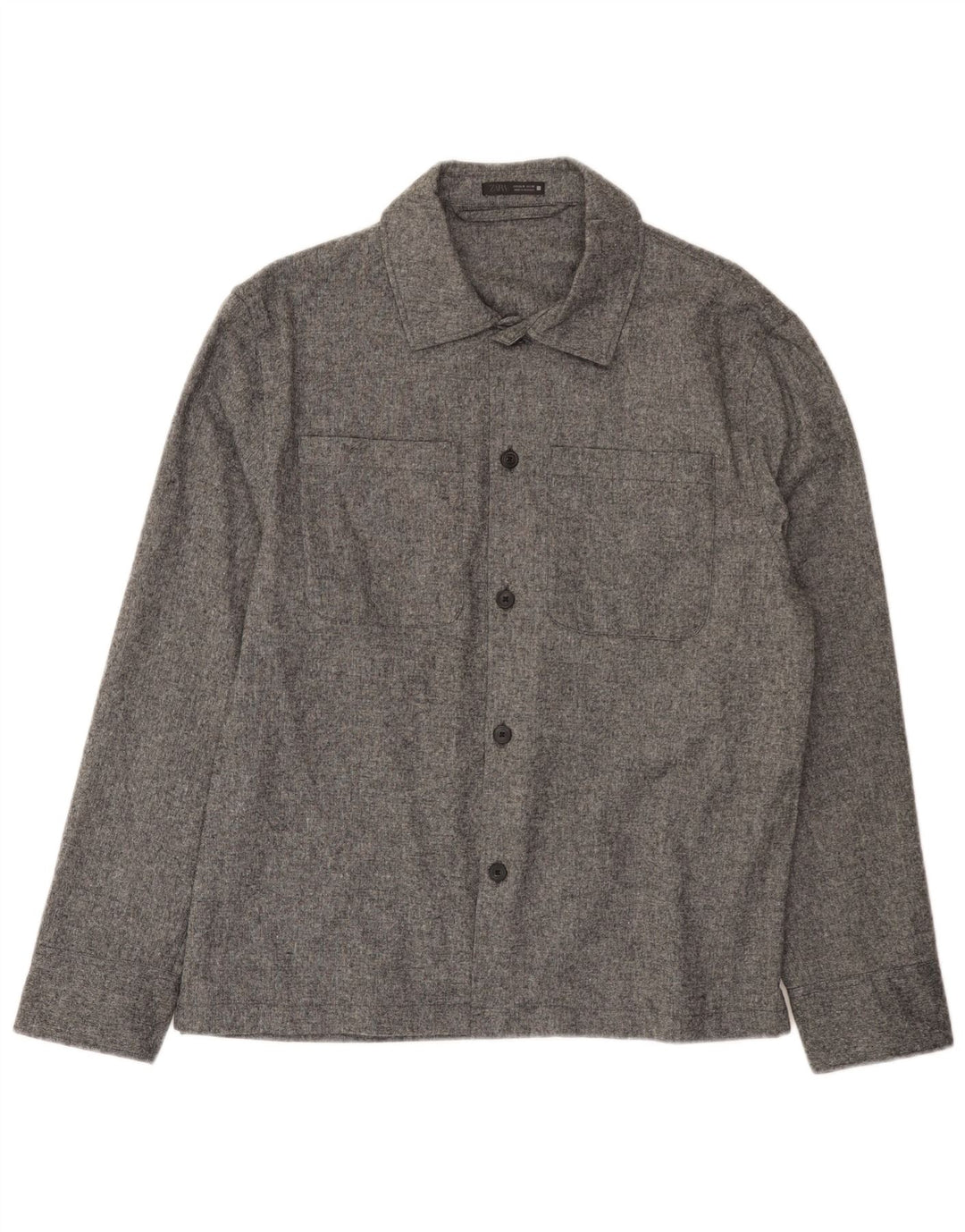 Zara Mens Overshirt Shirt Medium Grey Acrylic