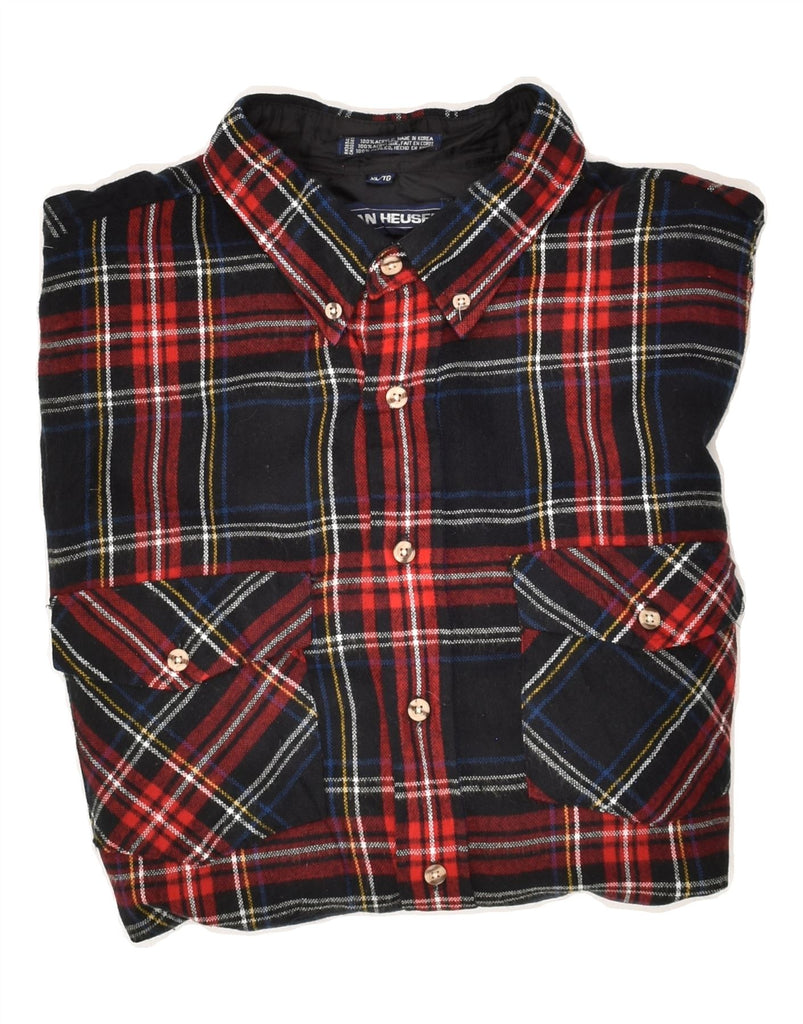 VAN HEUSEN Mens Flannel Shirt XL Red Check Acrylic | Vintage Van Heusen | Thrift | Second-Hand Van Heusen | Used Clothing | Messina Hembry 
