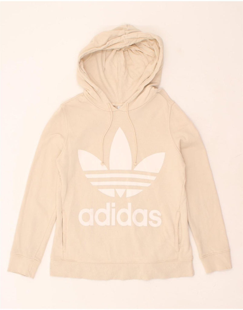 ADIDAS Womens Graphic Hoodie Jumper UK 12 Medium  Beige Cotton | Vintage Adidas | Thrift | Second-Hand Adidas | Used Clothing | Messina Hembry 