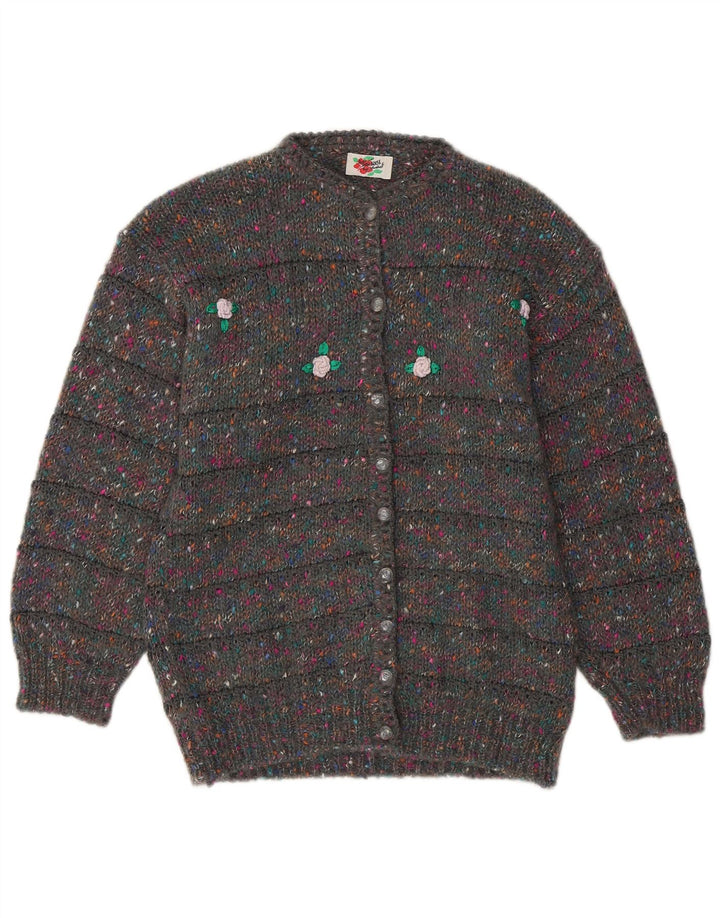 Vintage Womens Cardigan Sweater UK 16 Large Grey Flecked Wool