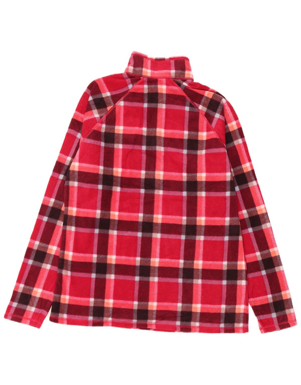 EDDIE BAUER Womens Zip Neck Fleece Jumper UK 14 Medium Red Check Polyester