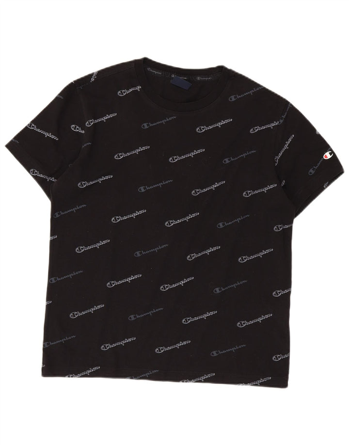 Champion Mens Graphic T-Shirt Top Small Black Cotton