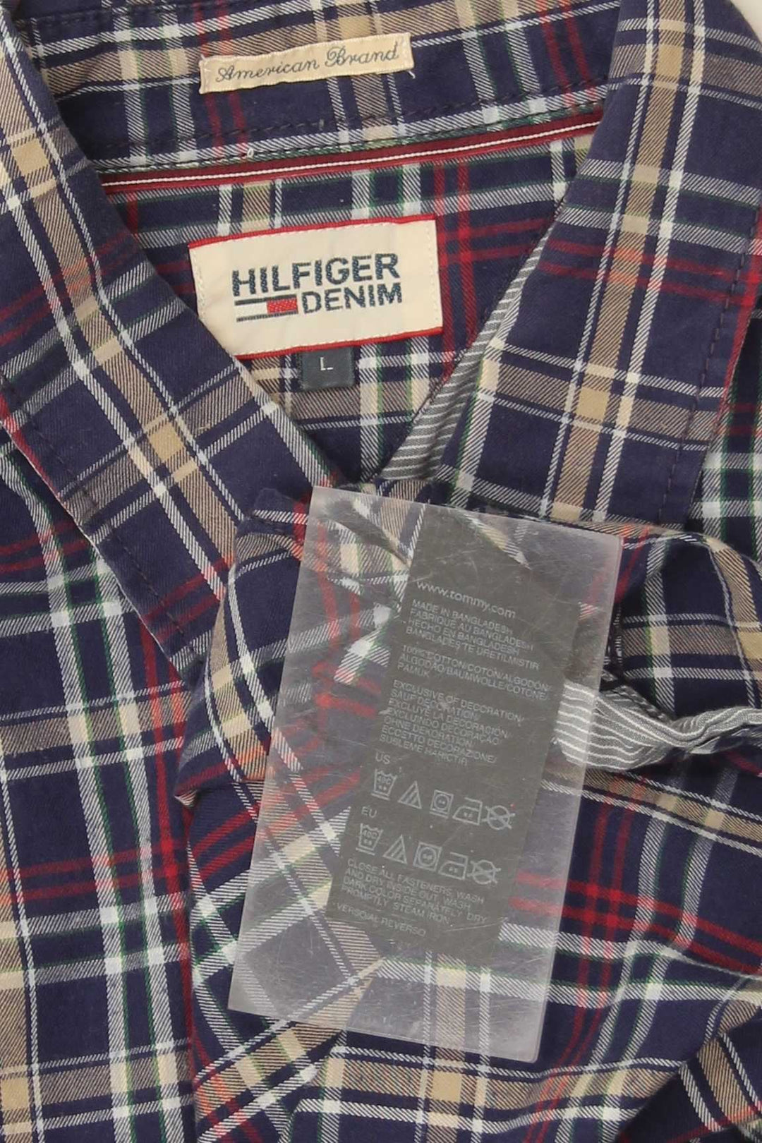 TOMMY HILFIGER Mens Flannel Shirt Large Navy Blue Check Cotton
